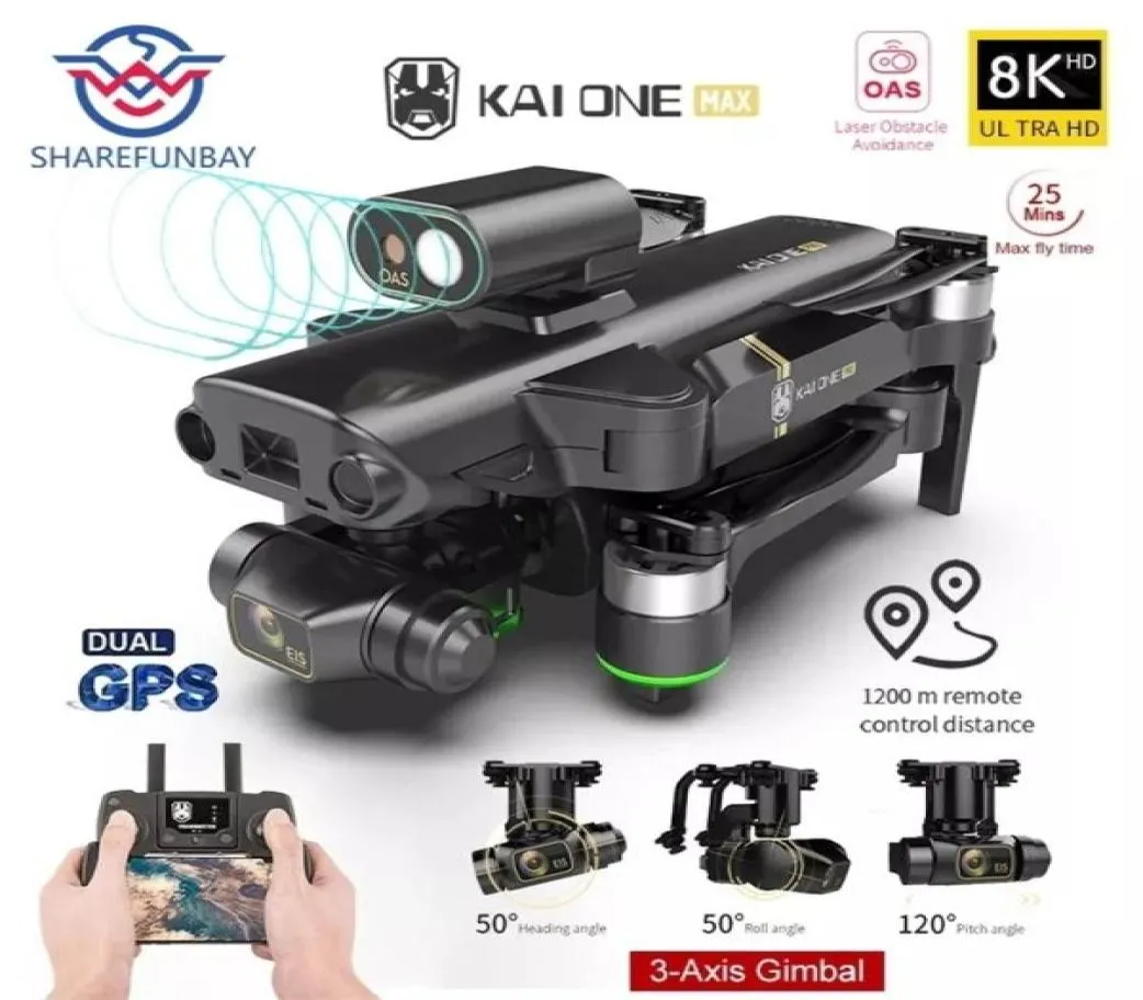 Kai One Max Drone Profesional 8K Dual Camera GPS 5G WiFi 3AXIS GIMBAL 360 Evitamento ad ostacoli RC Quadcopter 12 km Dron Toys 2109154138204