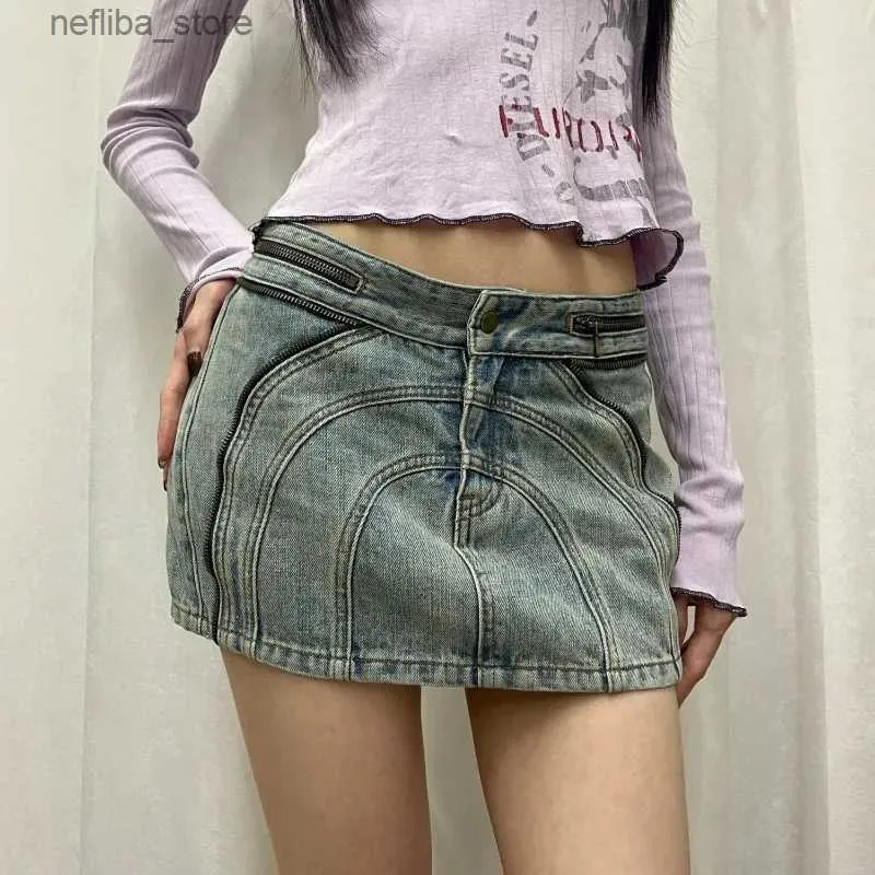 Seksi etek Amerikan retro yaz denim etek kadınlar giyim Kore tarzı moda sokak mini etek basit y ateşli kız zayıf kalça etek l410