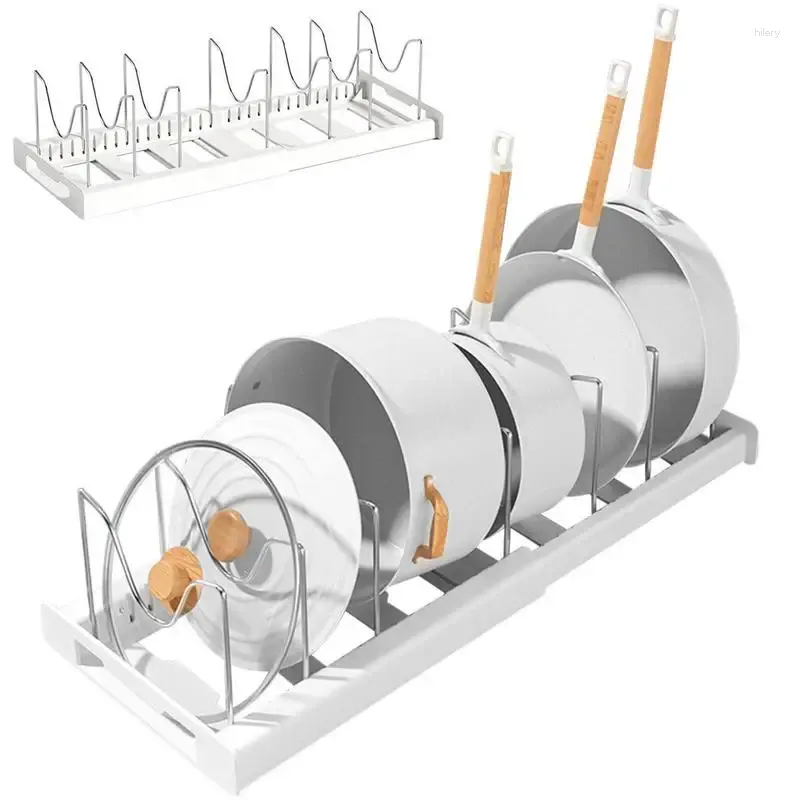 Keuken opslagpot rek kast ingebouwde verstelbare flexibele onderste wastafelstand voor potten en pannen deksel