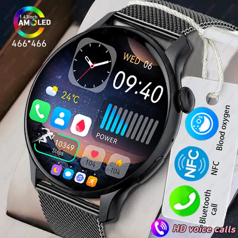 Kijkt voor Huawei Xiaomi Nieuwe NFC Smart Watch Men Women Waterds Waterdichte sportfitness Bluetooth Call Watches Hartslag Health Health Smart Watch