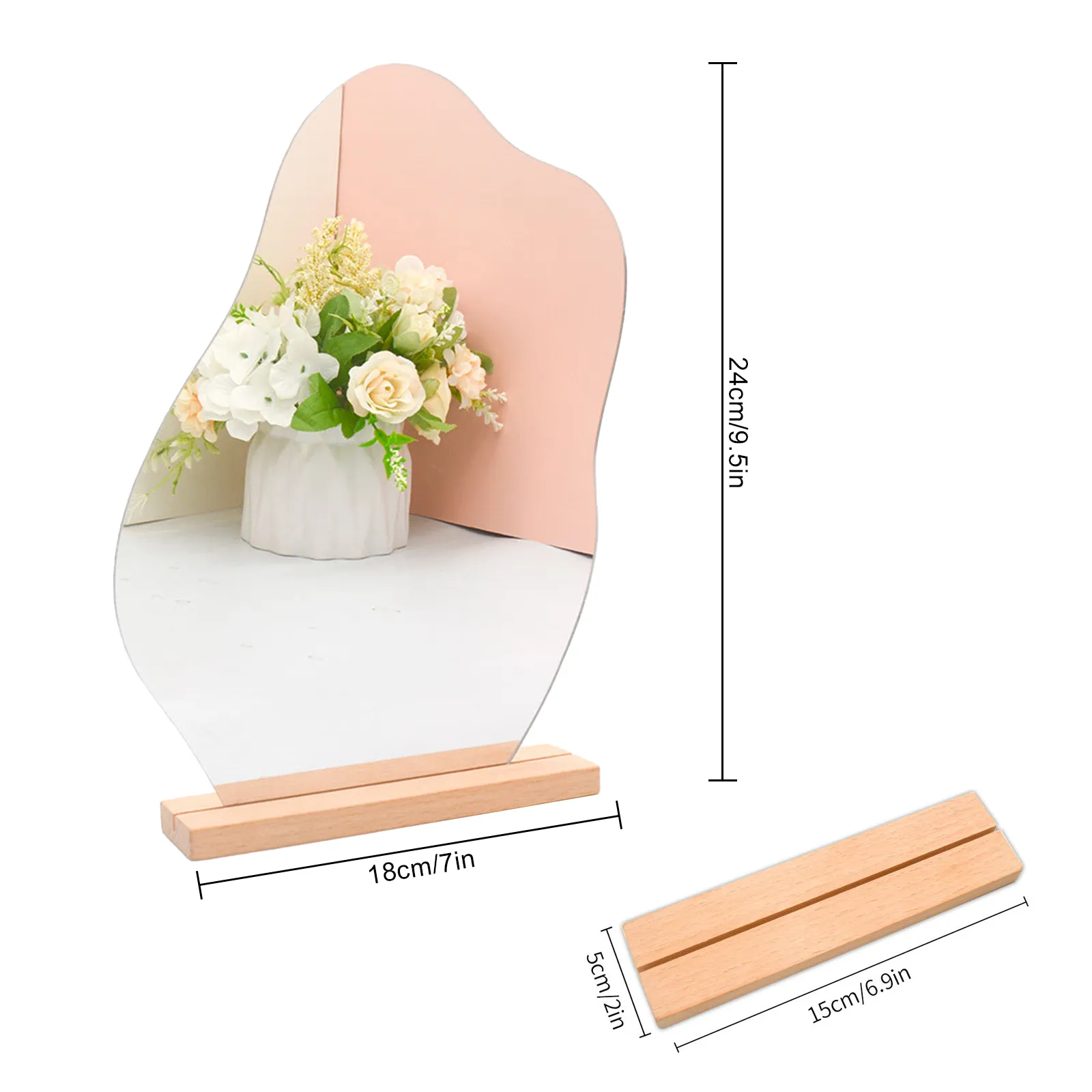 Simple Irregular Mirror Korean Style Makeup Mirror Ins Acrylic Decorative Mirrors Wooden Base Home Desktop Cosmetic Beauty Tools