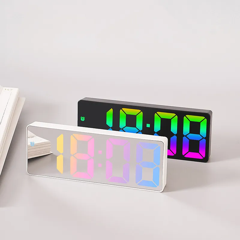 Acrylic/Mirror Digital Alarm Clock Voice Control Colorful Font Night Mode Table Clock Snooze 12/24H Electronic LED Clocks