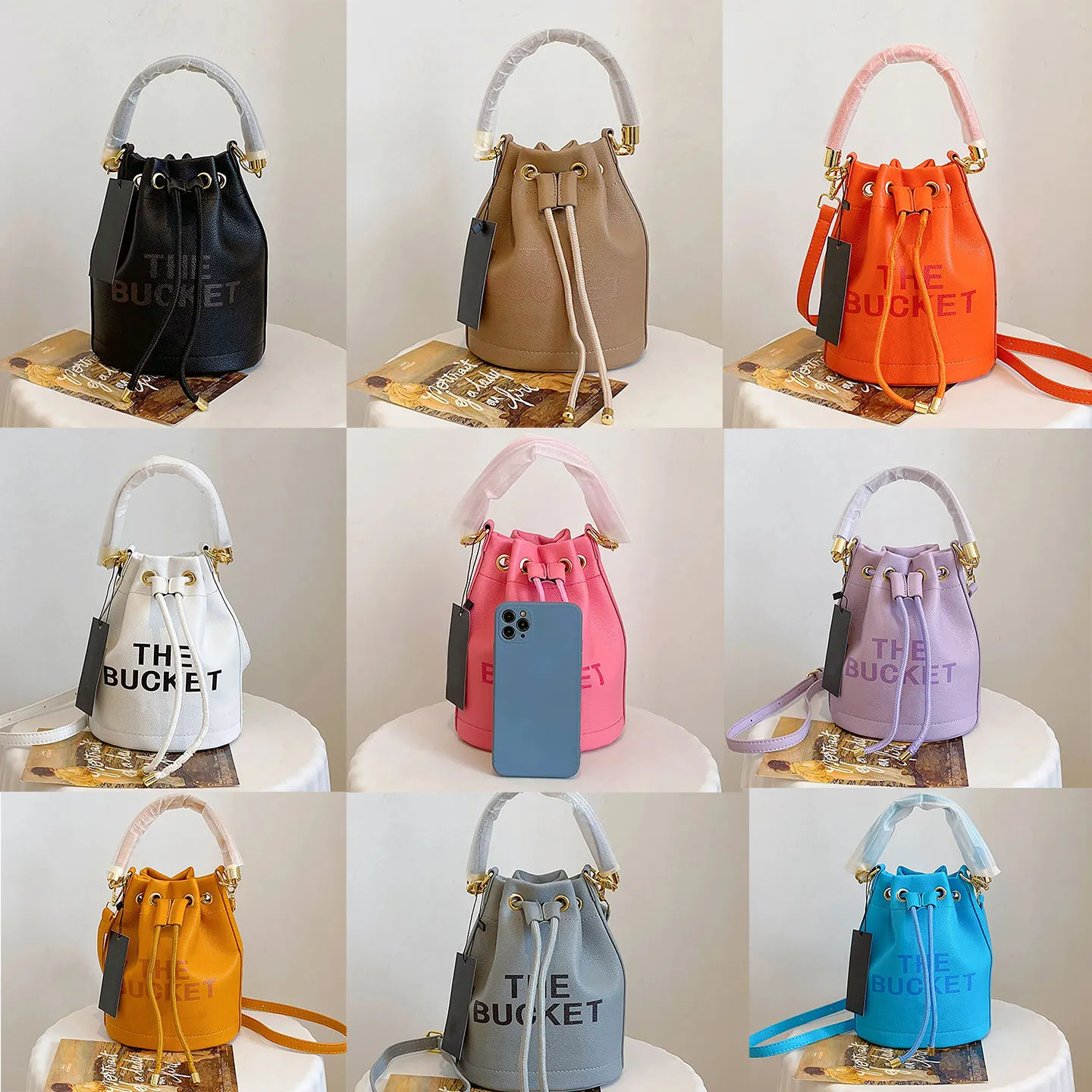 Partihandel designer väska The Bucket Bag Evening Bags Axelväskor Kvinnor Axelhandväskor Tygväskor Designer Fashion Famous Crossbody Bag med prägling av dragkammare