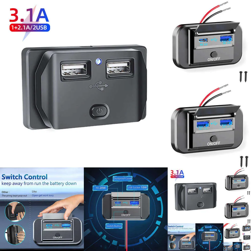 Nouveau 2024 2024 Autre électronique Auto QC3.0 PD TYPE C Double ports USB Adaptateur de charge de chargeur de voiture de charge rapide