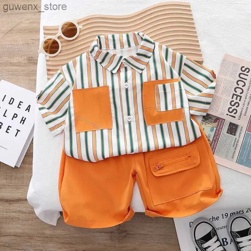 Vêtements Sets Enfants Boys Casual Striped T-shirts Shorts 2pcs / Set New Summer Baby Clothes Suit Toddler Costume Kids Tenget Infant Tracksuit Y240412