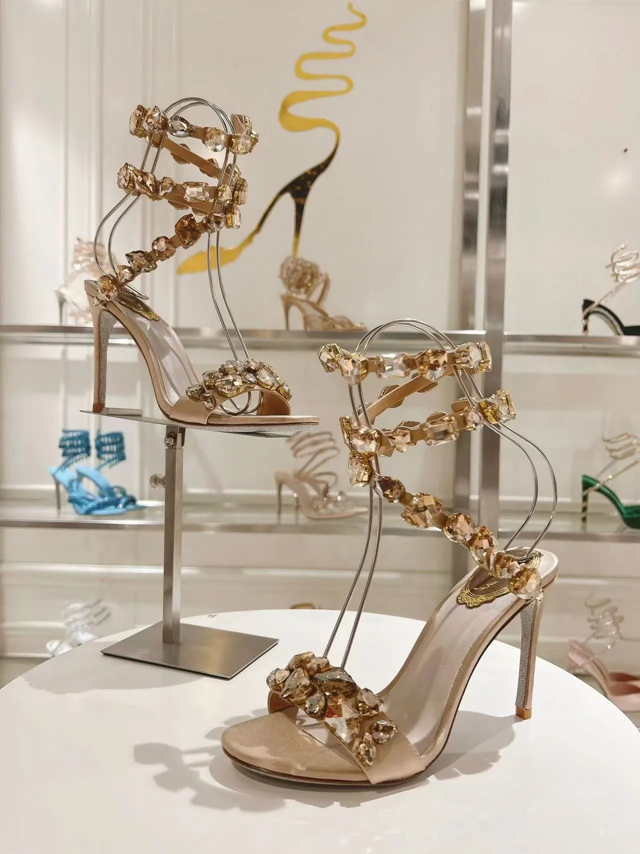 Saltos Altos Com Estampa De Cobra, Sandálias De Salto Alto De