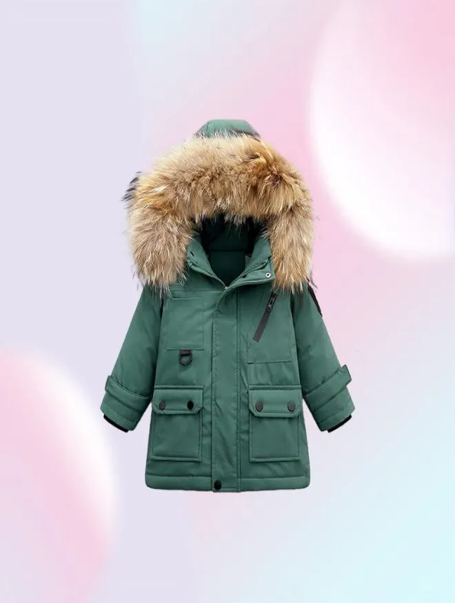 2021 Jackets de inverno para meninos crianças Snowsuits Girl Down Parka Coat de Fur Outerwear Natura