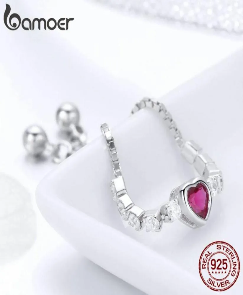 Ganzes Pink Red Crystal Love Heart Chain Link Verstellbarer Ring Schönheit Mädchen Frauen Hochzeit Engagement Jubiläumsgeburtstag S8326868