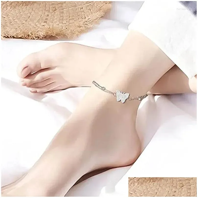 Anklets Zircon Crystal Butterfly Ankle Bracelets For Women Multilayer Anklet Women`s Shaped Initial Jewelry Gifts Her