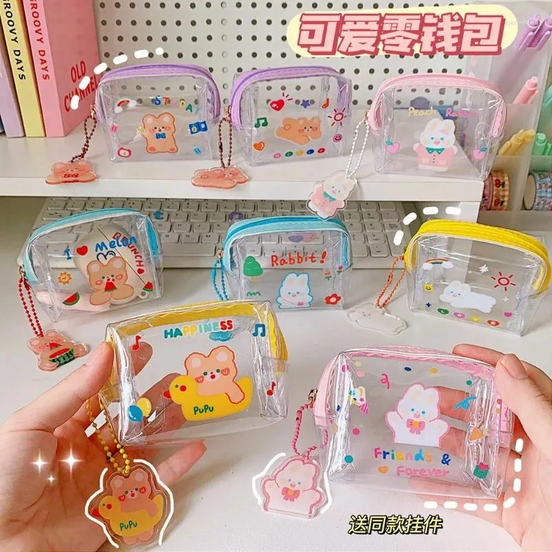 Storage Bags Ins Cartoon Portable Coin Purse Cosmetic Bag Transparent Zipper Waterproof Small Jelly Student Headphone