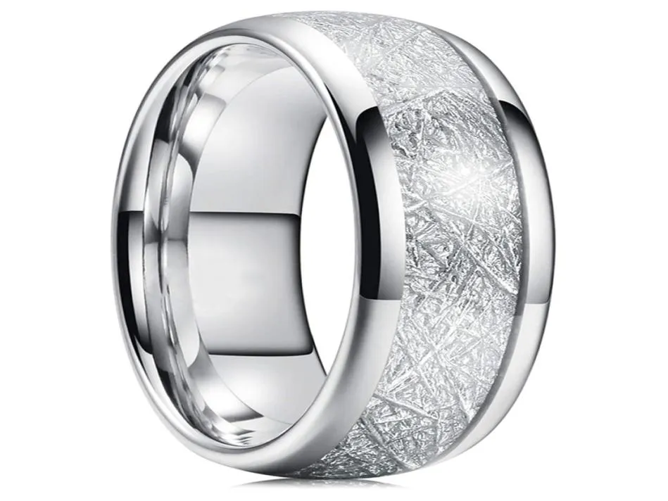 8mm volfram Mens Ring Inlay Meteorite Silver Polished Wedding Bands Men039S 316L Rostfritt stål Ringstorlek 7137780584