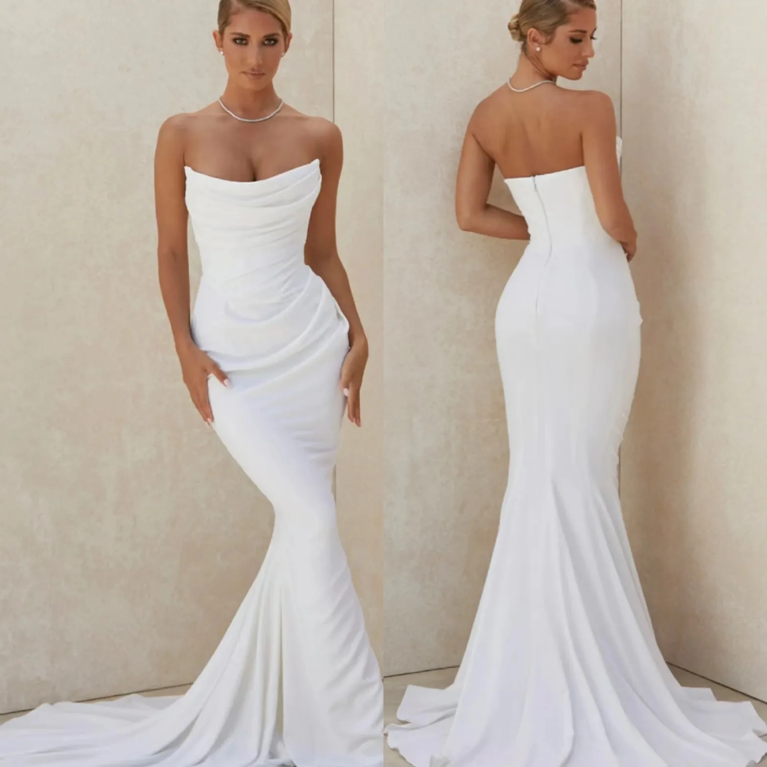 Elegant Ivory Mermaid Crepe Wedding Gown – Strapless, Backless, Plus‑Size – $84.42 Deal