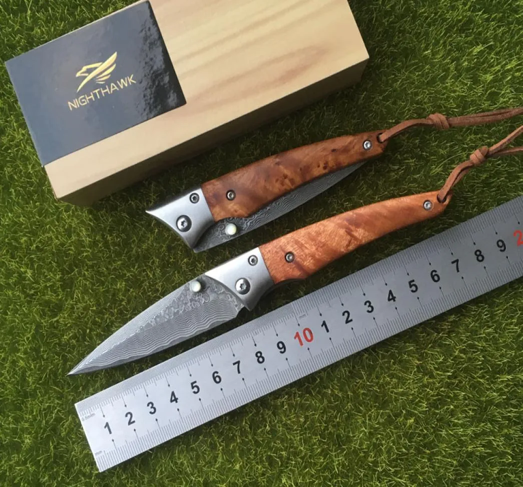 Nighthawk Solding Knife Damascus Blade Red Shadow Drewniany uchwyt kemping na zewnątrz taktyczne przetrwanie EDC narzędzia 1033761