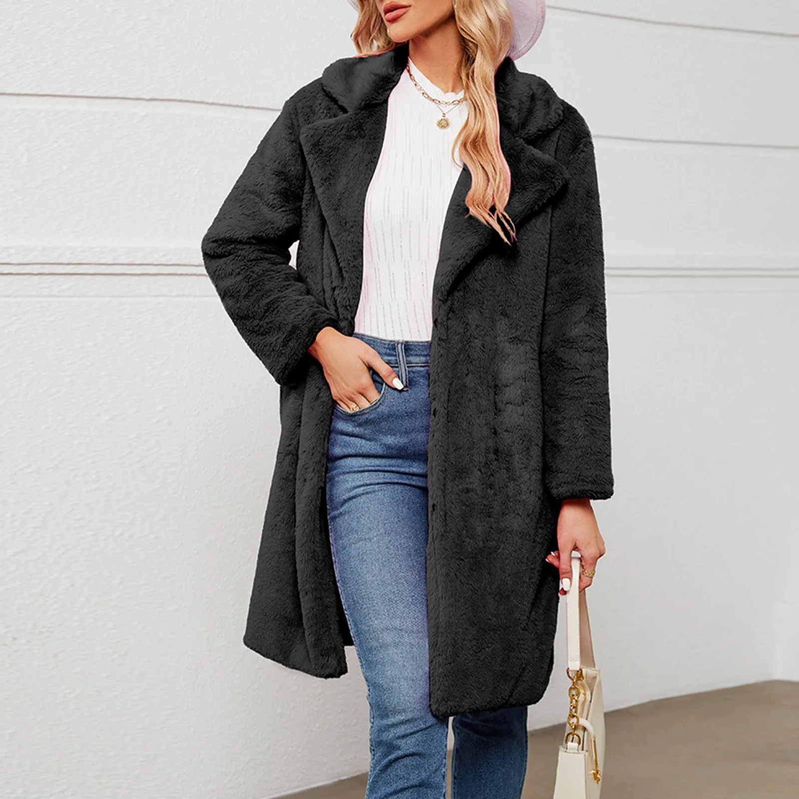 Caza De Peluche Para Mujer Peluche: Chaqueta De Piel Sintética