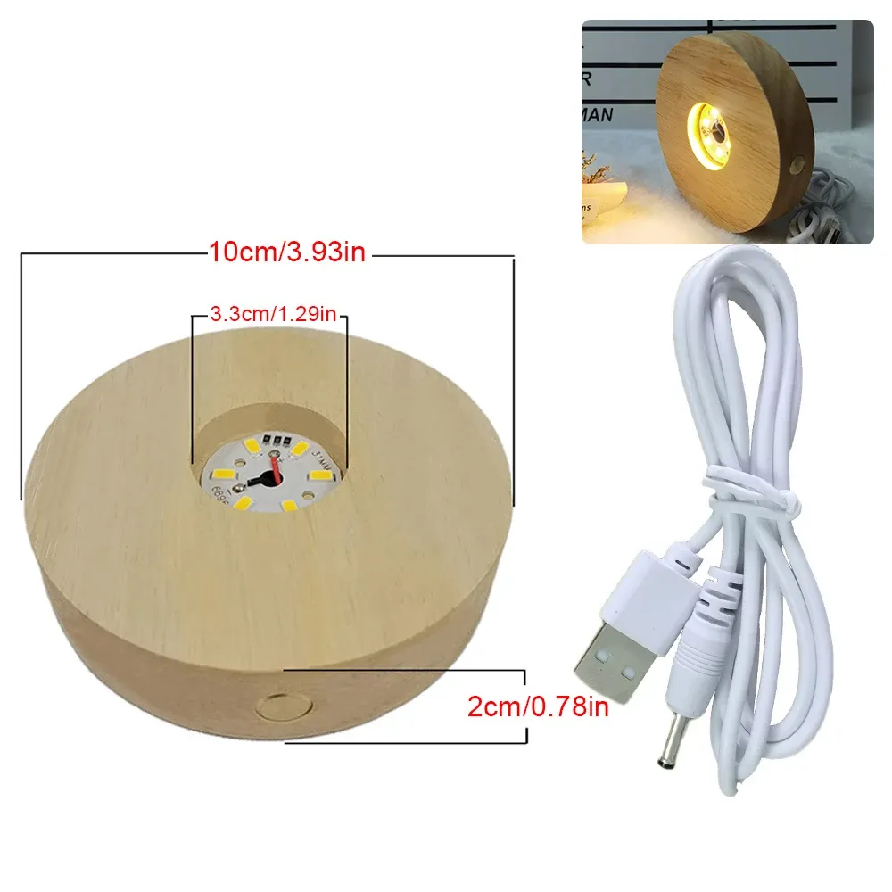 Wooden LED Light Display Base with Crystal Glass Resin Art Ornament and ...