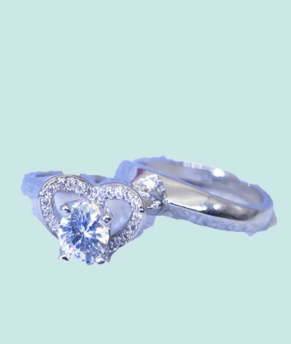 Novo anel de diamante em forma de coração criativo feminino e americano de moda generosa conjunto de anel de noivado Whole9992786