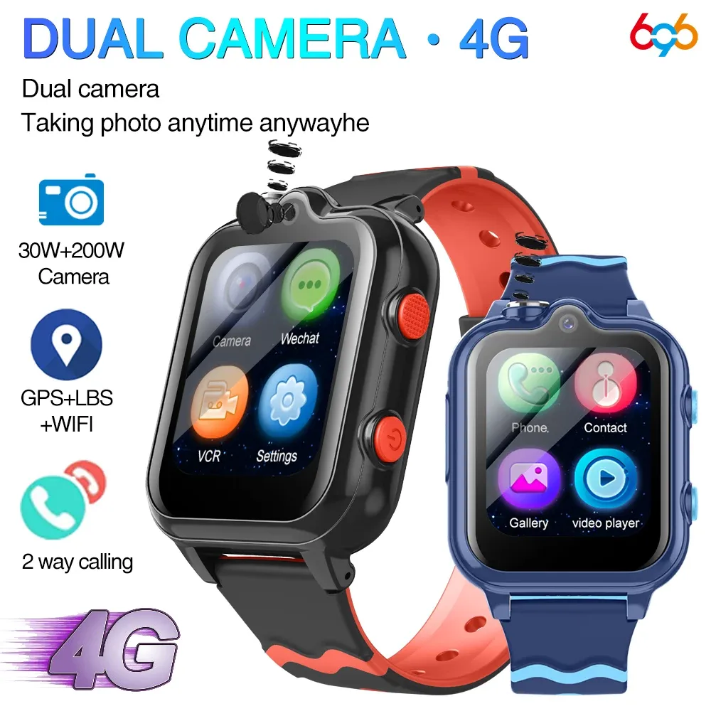 Regarde 4G Smartwatch pour enfants avec le GPS positionnement des enfants AGPS lbs wifi sos double caméra smart watches étanche 900mAh Music Playback