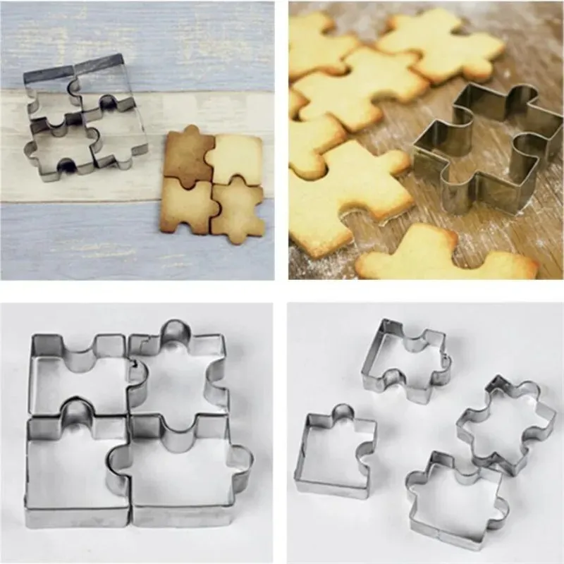 4pcs/set cookie puzzle a forma di cookie in acciaio inossidabile set di biscotti dessert stampo per pantalone torta da forno stampo decorazione