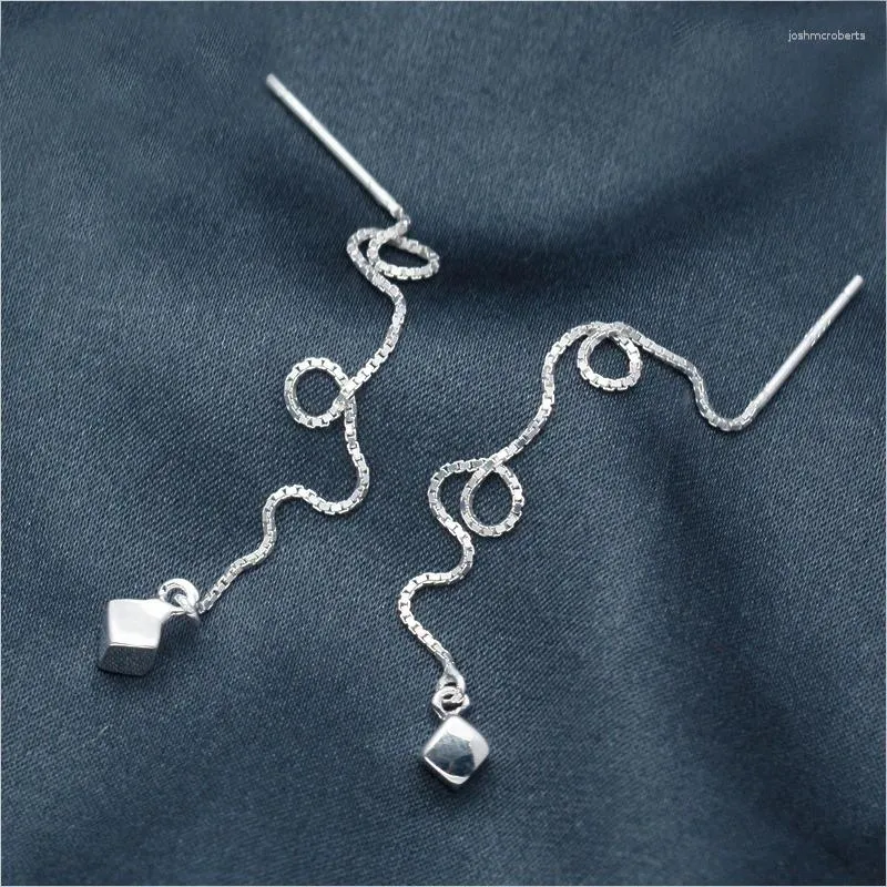 Bengelen oorbellen mloveacc 925 sterling zilveren Koreaanse vierkante kubus druppel lange tassel oorlijn mode trend sieraden