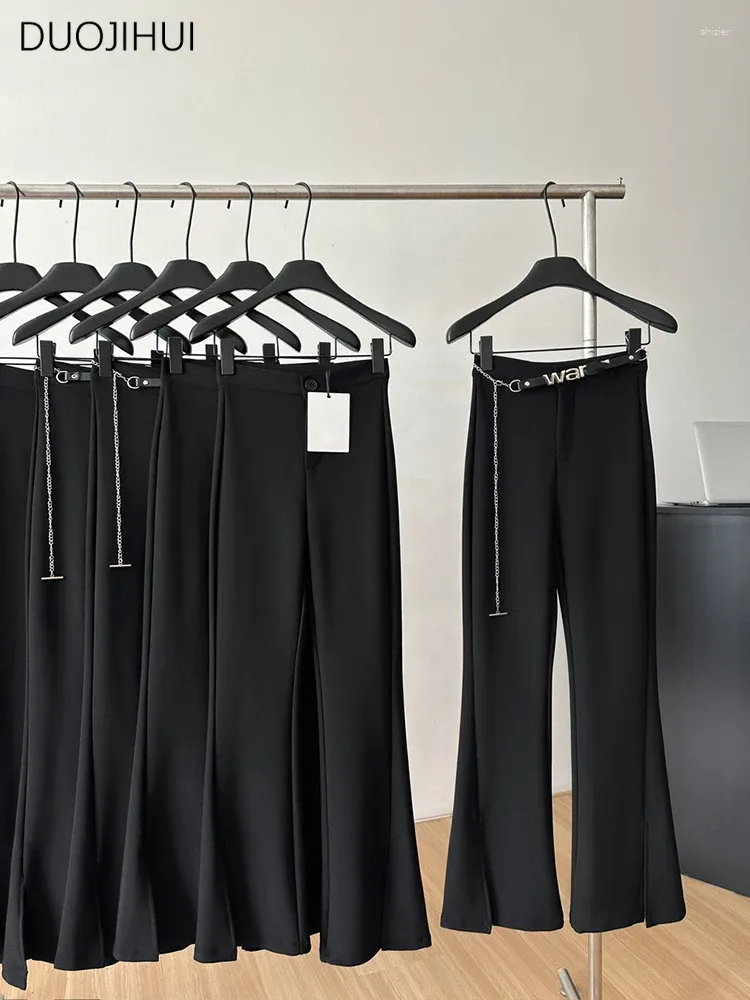 Pants de femmes duojihui classique noir basique haute taille mince féminine printemps pure mode simple flare décontracté femme