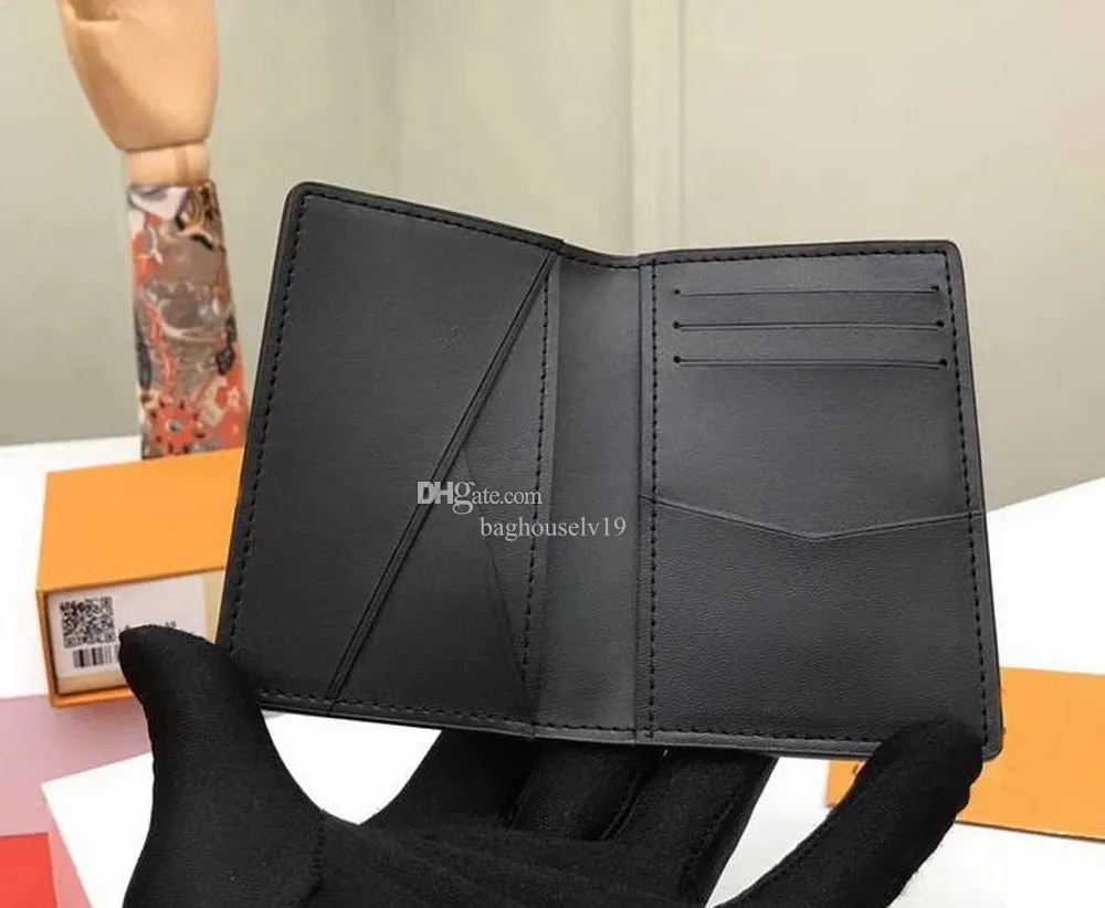 Fashion women short Credit ID Card Holder purse canvas leather Bank Package Coin Pouch Bag Card Case wallet with Original box tote bag C225 money wallets BLACK