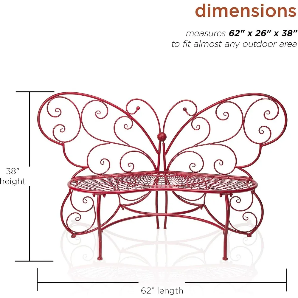 Baz400rd Alpine Butterfly Metal Två personer utomhusbänk, 62 "L x 26" W x 38 "H Uteplatsmöbler utomhusstol