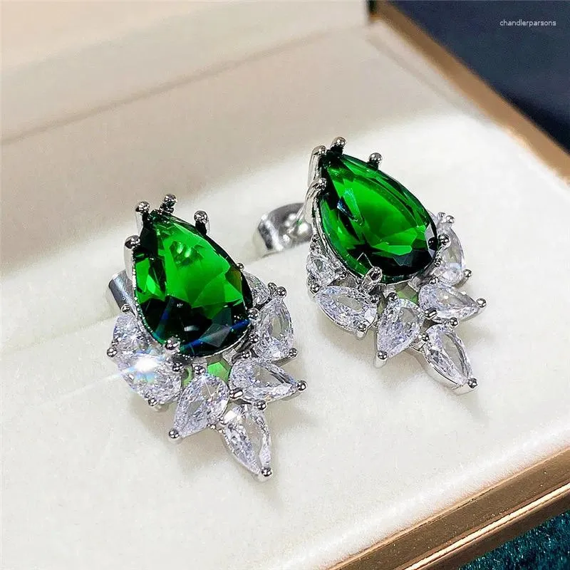 Brincos de garanhão Huitan Lindos água gota de zircônia cúbica rosa/verde/azul Pear cz noivado de casamento jóias de cores brilhantes