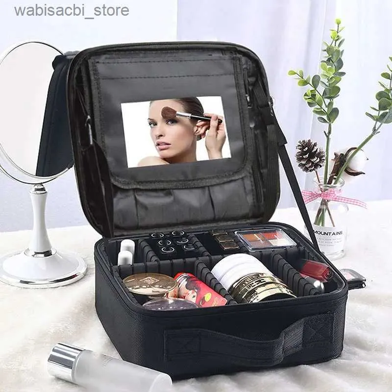 Cosmetische tassen draagbare professionele make -up case waterdichte reismake -uptas vrouw met spiegel cosmetologie nagelgereedschap koffer voor vrouwen L49