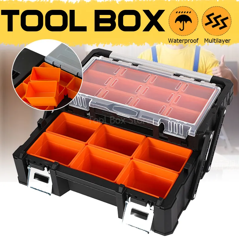 Multi Tool Box Rack Portable 2 Layer Multi Grid Tool Box With Foldable Design For Hardware ...