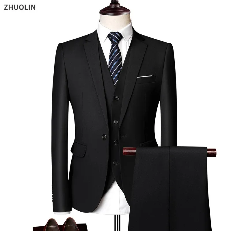 Costumes mariage pour hommes Blazers Set Elegant 3 Pieces Business Luxury Formal Vest Pantal