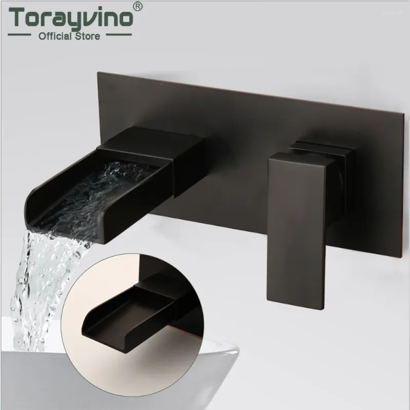 Bathroom Sink Faucets Torayvino Matte Black Faucet Waterfall Wall Mounted Bathtub Single Handle And Cold Mixer Water Tap