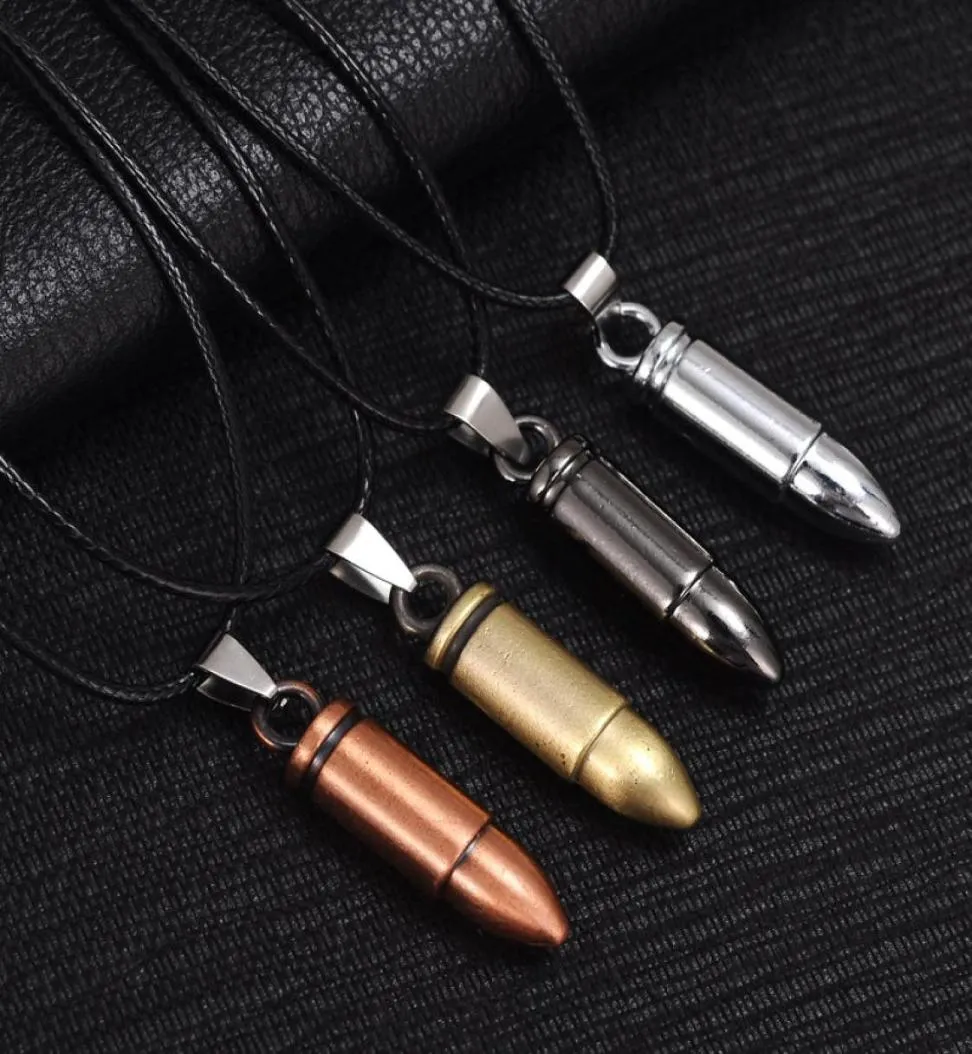 Männer Titanium Stahl Halsketten Bullet Anhänger Lederkette Halskette Frauen Schmuck3234822