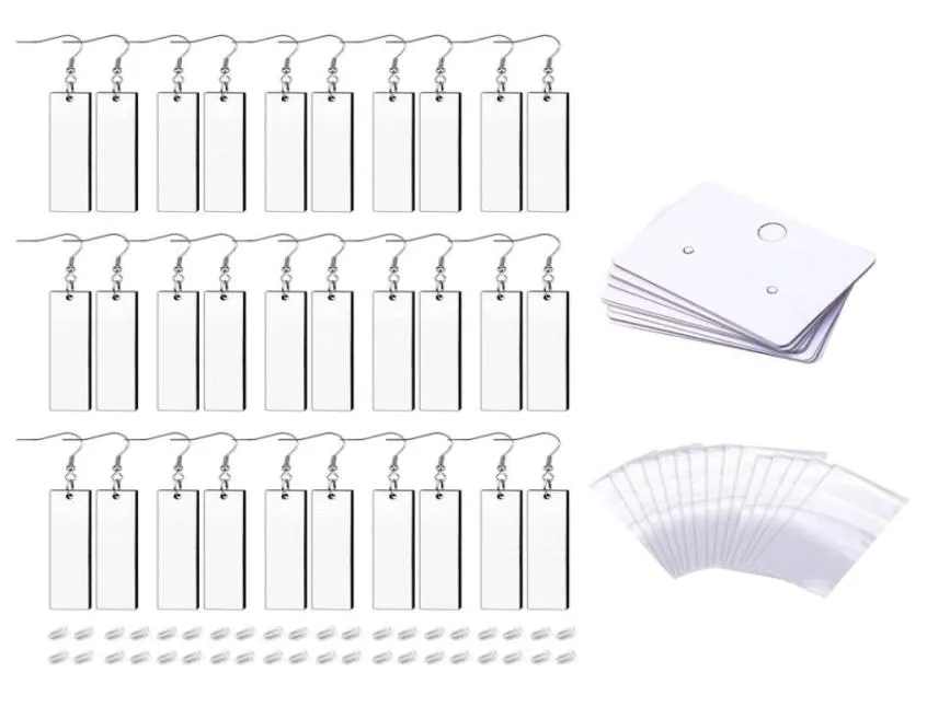 Personlig 30x rektangel sublimering örhänge tomma värmeöverföring trådkrokar örhänge hängdekoration för DIY -smycken4760362