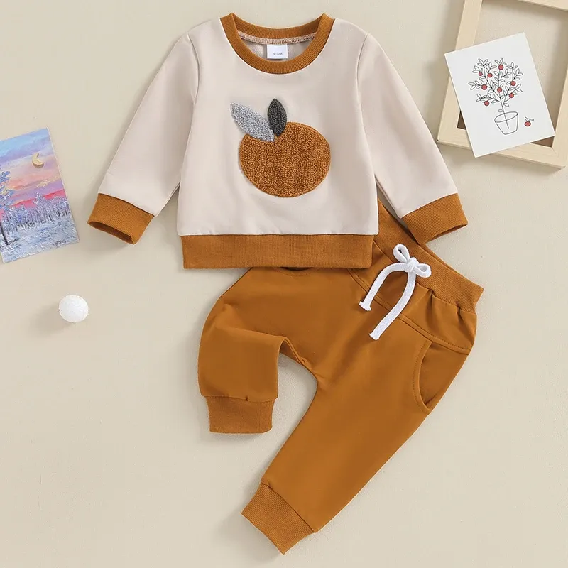 Pantolon yeni moda bebek kız uzun kollu kıyafetler set bebek sweatshirt + gündelik pantolon 2 adet takım elbise erkek kıyafetleri 024m