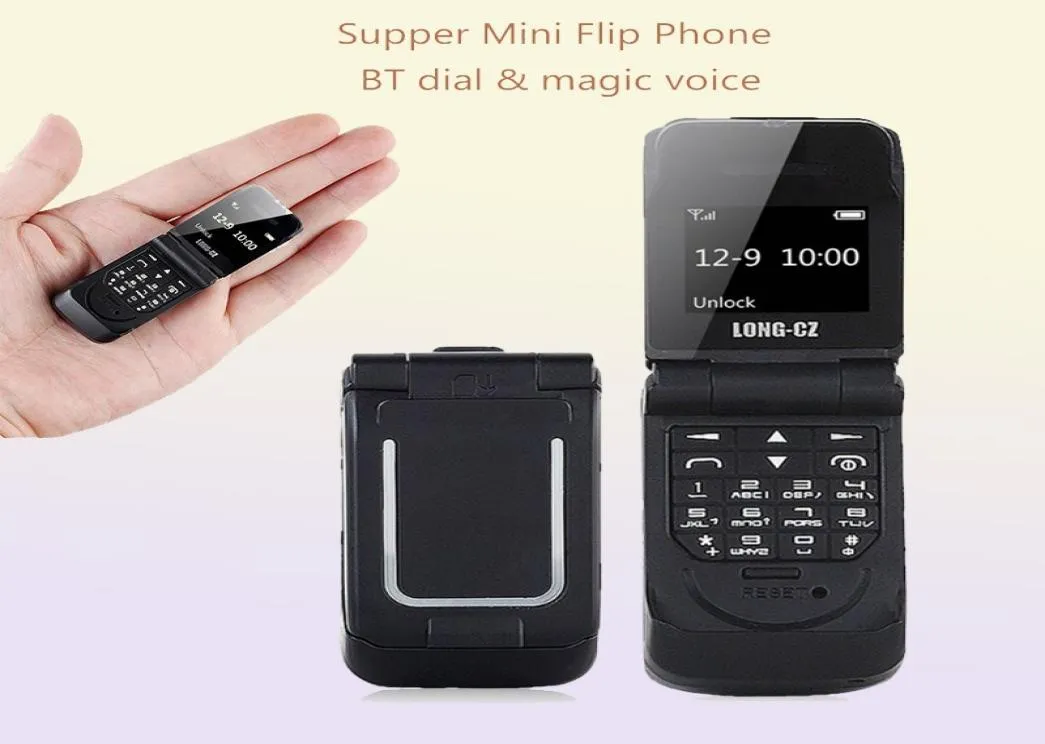 Longcz original J9 066quot les plus petits téléphones cellulaires Mini Flip Mobile Phone Mobile Wireless Bluetooth Dialeur FM Magic Voice Hands Earp8272928