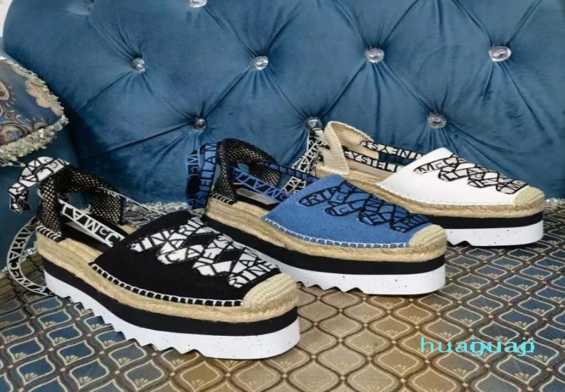 Gaia Platform Espadrilles Stella Mccartney Sandals 8cm Increasing Fashion Wedge Denim Summer Shoes 8888676217