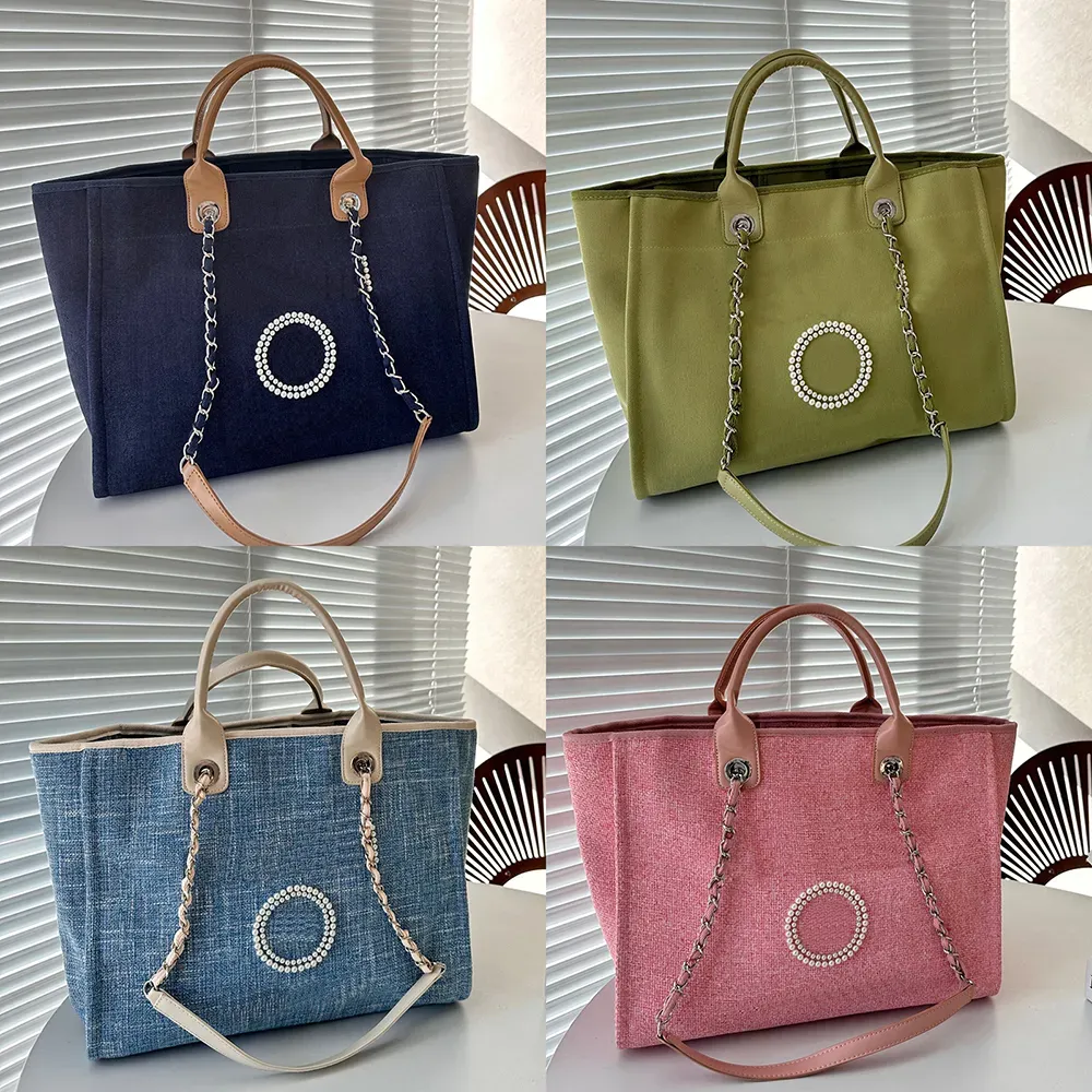 Mulheres Pérola Pérola Bordado de Linho da praia Bolsa France Luxury Designer Denim Shop