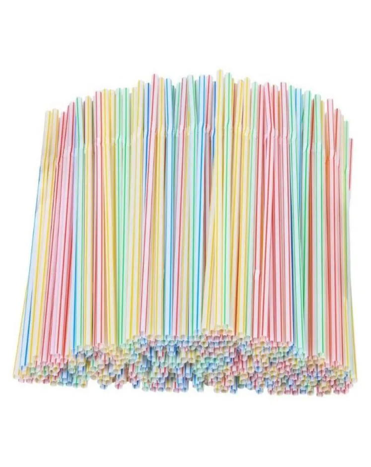 100200pcs Flexible Disposable Straws Plastic Striped Colorful Drinking For Home Wedding Birthday Party Bar Accessories22102375641508