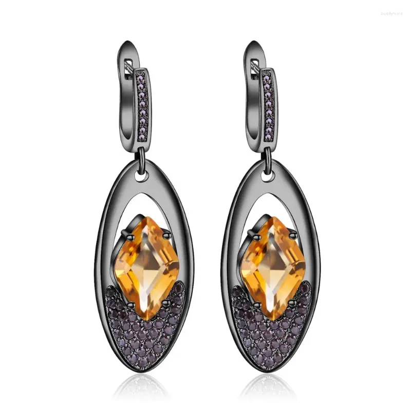 Dingle örhängen Gem's Ballet Natural Citrine Vintage Punk 925 Sterling Silver Gemstones droppe för kvinnor Fina smycken