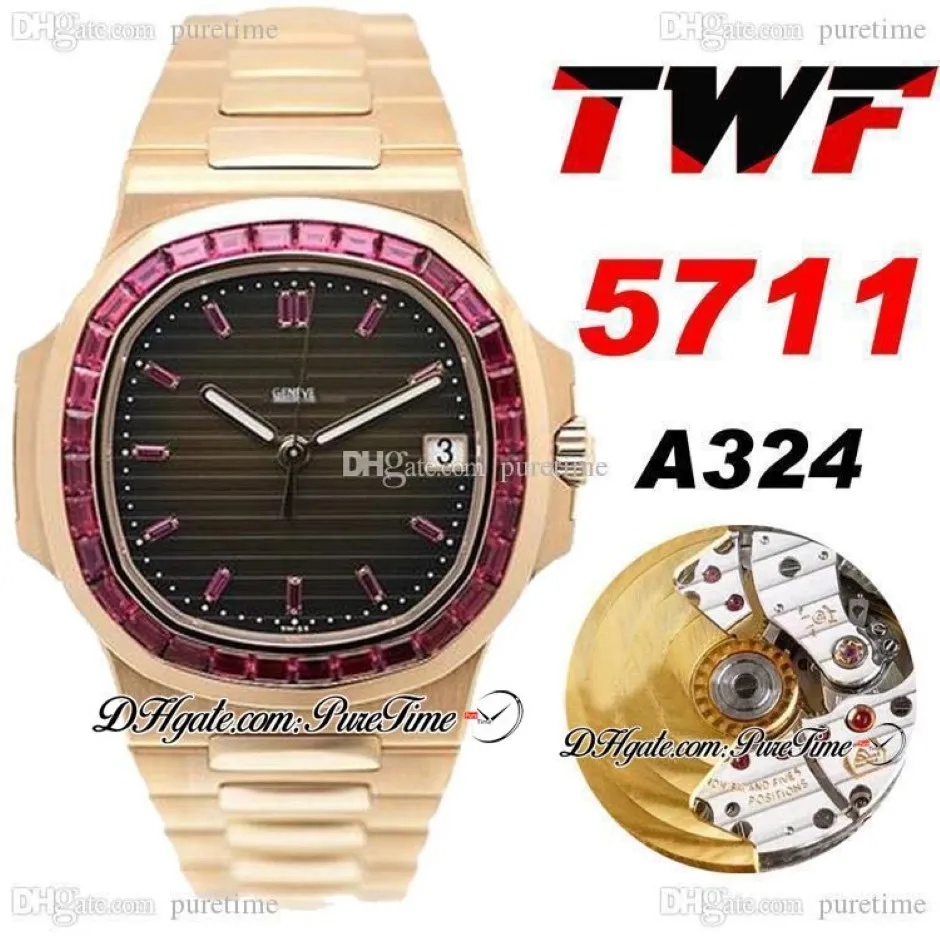 TWF Jumbo Platinum Ruby Corby Rose Gold 5711 Texture noire Dial A324 Automatic Mens Watch Hip Hop Edition PTPP 2021 PureTime 279Z