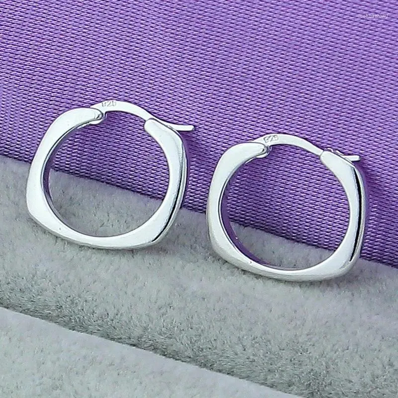 Boucles d'oreilles cerceaux Saiye 925 Sterling Silver Square Round 20 mm pour la femme de fiançailles de mariage Party Fashion Bijoux