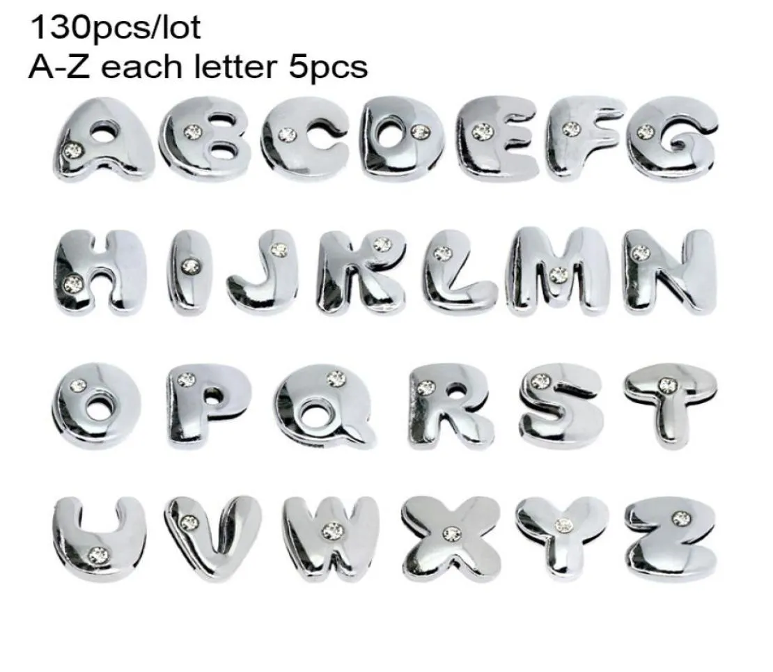 More Options DIY accessory Bead Caps 130pcs 8mm English Alphabet Slide Letters Charms Rhinestone Fit Pet collar Wristband keychain4751903