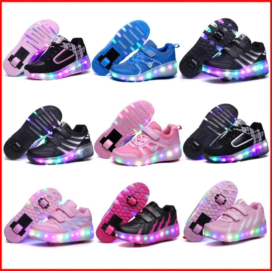 New LED Roller Skate Shoes With One/Two Wheels Lights Up Glowing Jazzy Junior Kids Shoes Adult Boys Girls Sneakers9798949