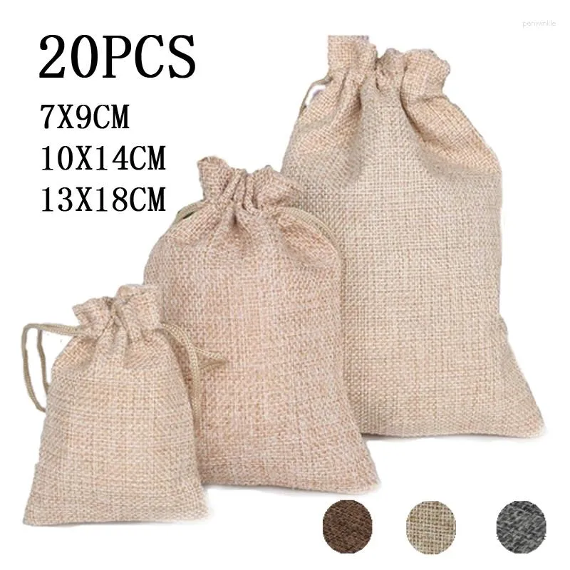 Storage Bags 20Pcs Natural Linen Gift Wedding Party Pouch Candy Beads Favor Holder Drawstring Jewelry Muslin Christmas