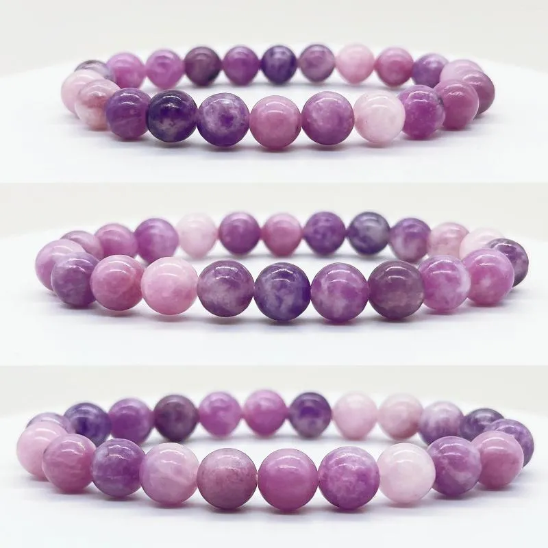 Strand Natural Lepidolite Beads Браслет хрустальный камень мода мода сеть женщин, мужчины, сладкие Reiki Healing Brangle Jewelry подарок