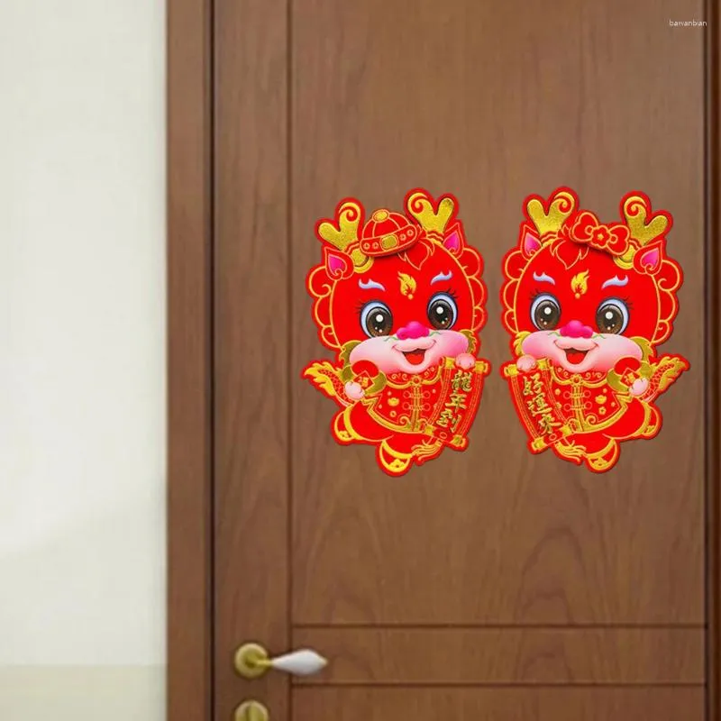 Tapeten 4 Paare Jahr Dragon Tür Aufkleber Chinesische Abziehbilder Fenster Dekor Frühling Festival Badezimmer Dekorationen Wandaufkleber Grilles