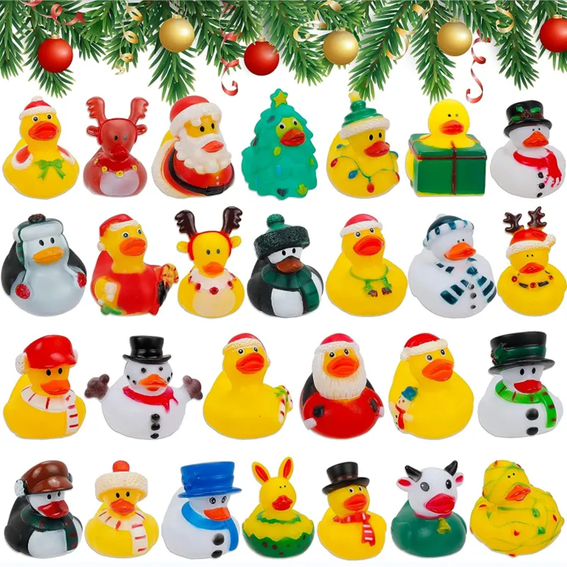 Thème de Noël Ducks en caoutchouc Ducs Ducks Piscine Set Water Toys Party Favors Bathtub Toys for School Carnivals Outdoor Play