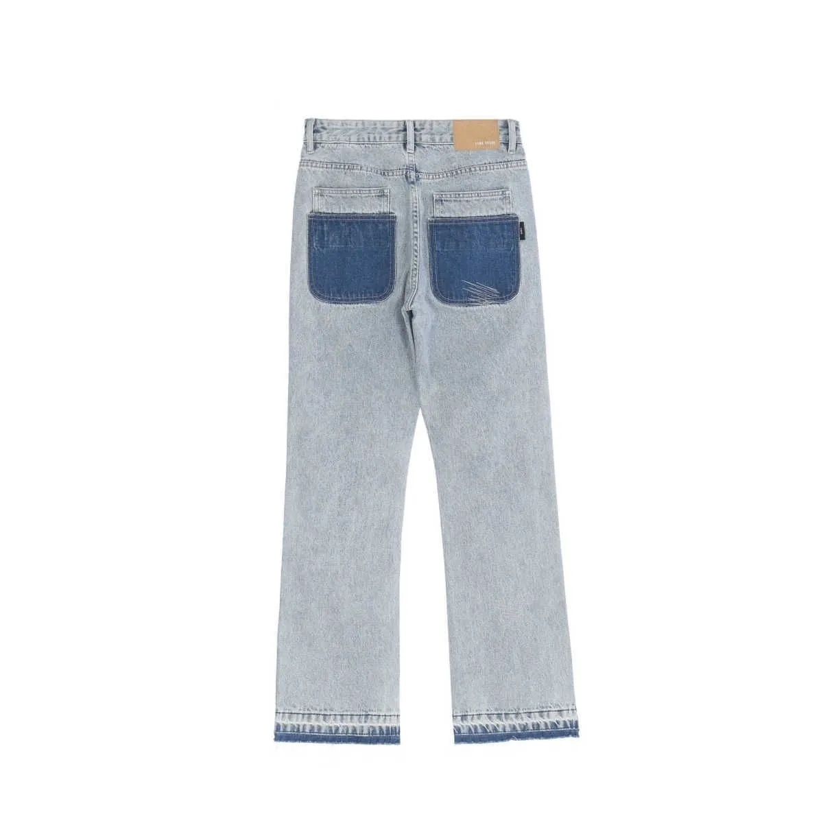 【BOK PLACE】White stitch cool tone long wide denim pants Angsuttc Womens Jeans with Patchwork Stripes High Waisted