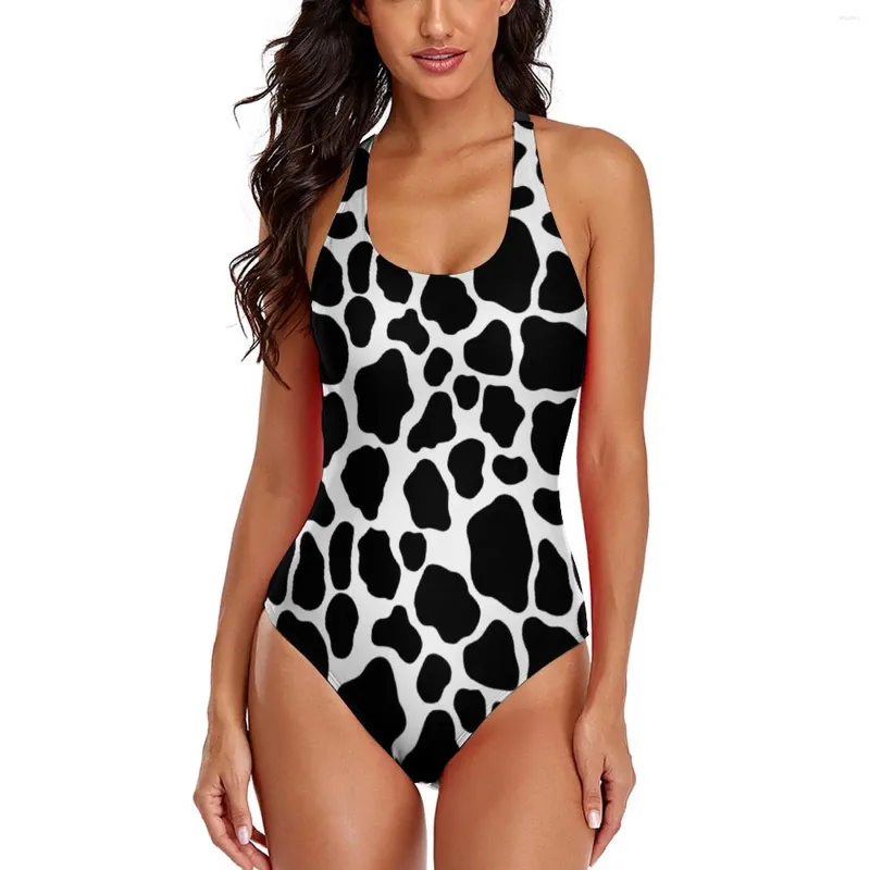 Women's Swimwear Black And White Cow Print Swimsuit Pattern Spots Animal Whole Sale Funny Fitness 1 Piece Youth Bathing Suit