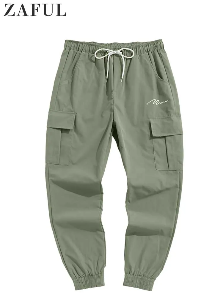 Mens Techwear Cargo Pants with Elastic Drawstring, Utility